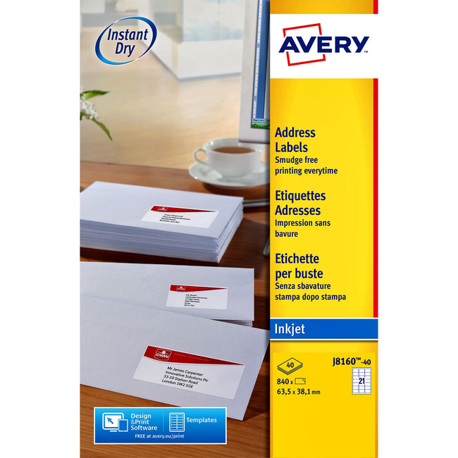 Avery - Etikett J8160-40 63,5 x 38,1 mm weiß 840 Etiketten