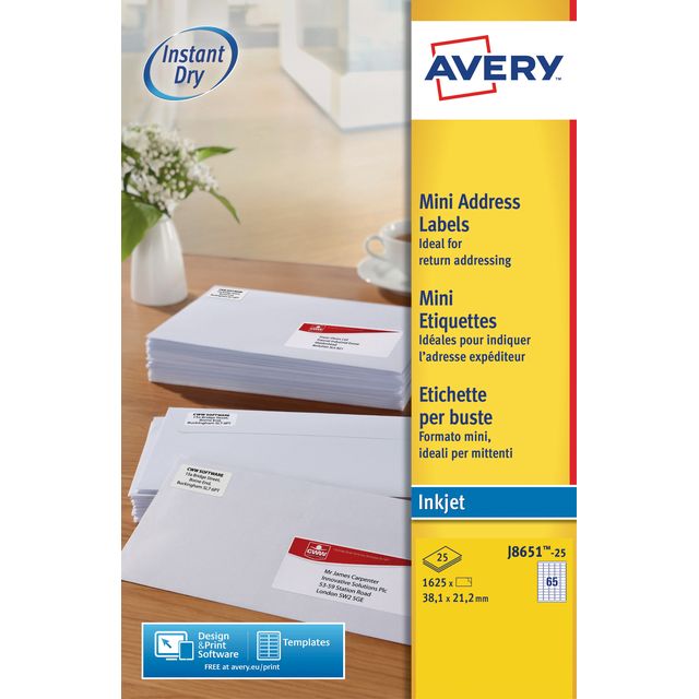 Avery – Etikett J8651-25, 38,1 x 21,2 mm, weiß, 1625 Etiketten