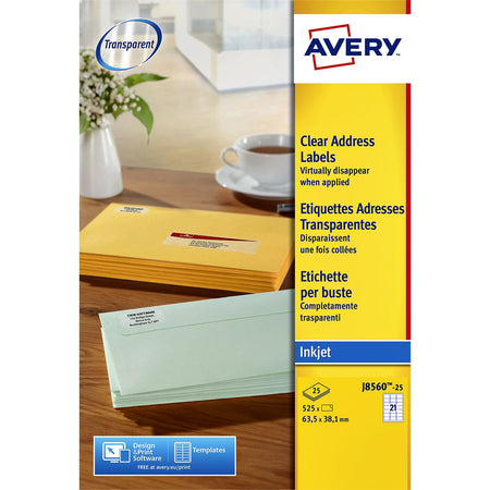 Avery - Etikett J8560-25 63,5 x 38,1 mm transparent 525 Etiketten | 5 Stück
