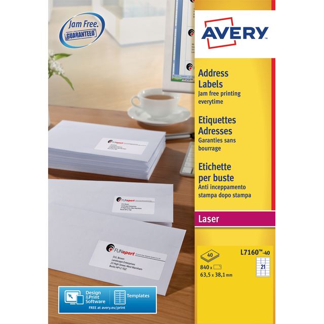 Avery - Etikett L7160-40 63,5 x 38,1 mm weiß 840 Etiketten | 5 Stück