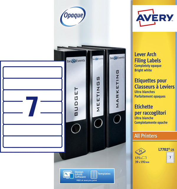 Back -Etikett Avery schmal 39x192mm Selbstadhäsive Weiß | 5 Stücke