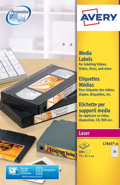 Beschriftung Avery L7665-25 72x21.2mm für 600-insmes von Data Tape