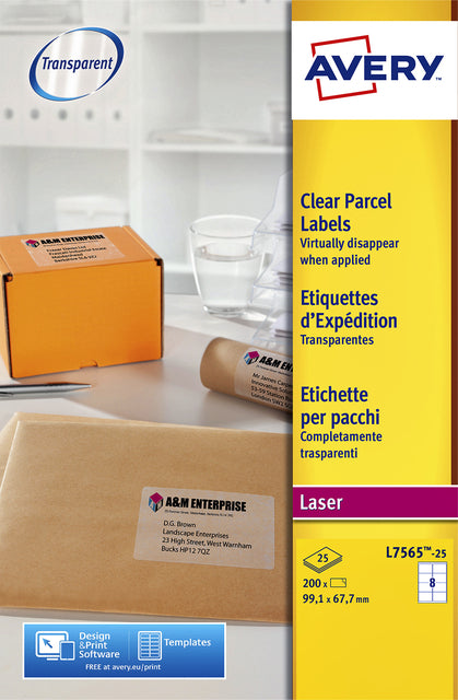 Label Avery L7565-25 99.1x67,7 mm Transparent 200pieces
