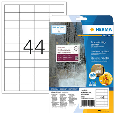 HERMA - Etikett 4690 48,3x25,4mm wetterfest weiß 1100 Stück