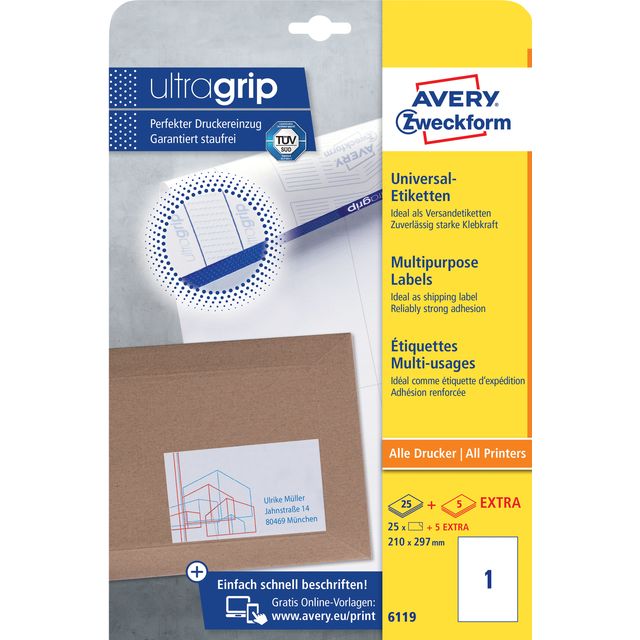 Avery Zweckform - Etiketten Zweckform 6119 210x297mm A4 weiß 25 Stück