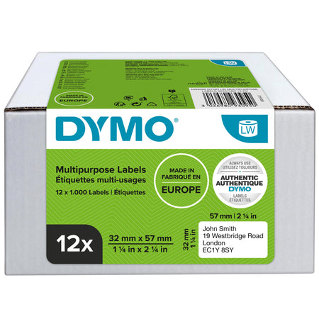 Dymo - Etiket LabelWriter multifunktional 32x57mm 12 Rollen à 1000 Stück weiß