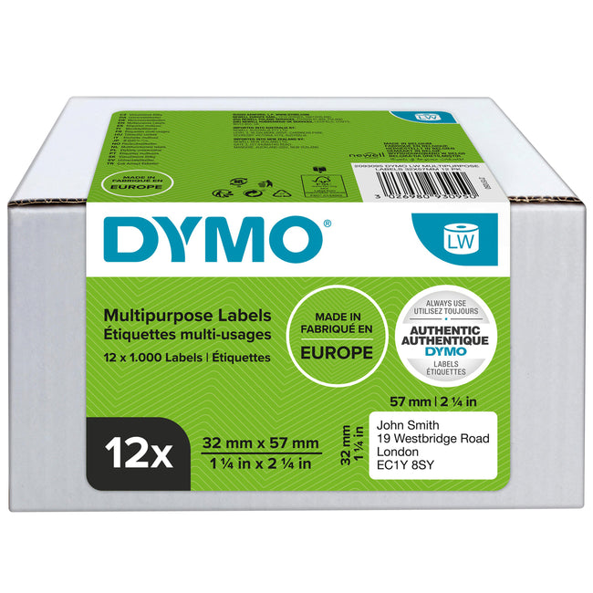 Dymo - Etiket LabelWriter multifunktional 32x57mm 12 Rollen à 1000 Stück weiß