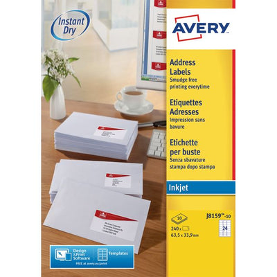 Avery - J8159-10 Adressetiketten ft 63,5 x 33,9 mm (B x H), 240 Etiketten, weiß