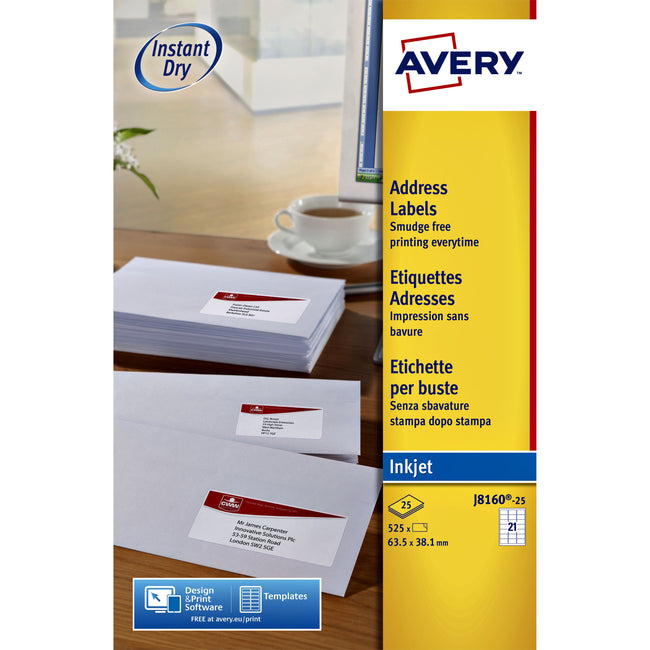 Avery - Etikett J8160-10 63,5 x 38,1 mm weiß 210 Etiketten