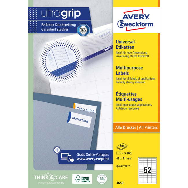 Avery Zweckform - Etikett Zweckform 3650 48x21mm weiß 5200 Etiketten | 5 Stück