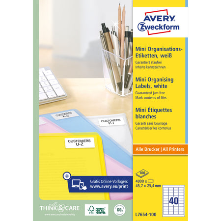 Avery - Etikett L7654-100 45,7 x 25,4 mm weiß 4000 Etiketten