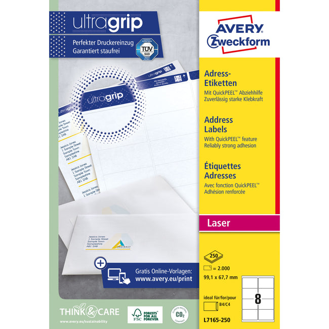 Avery – Etikett L7165–250, 99,1 x 67,7 mm, weiß, 2000 Etiketten