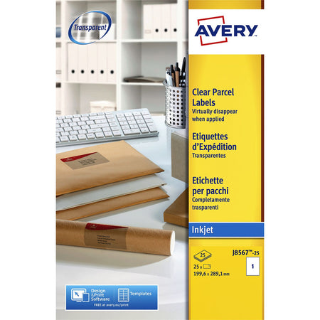 Avery - Etikett J8567-25 210x297mm A4 transparent 25 Etiketten | 5 Stück