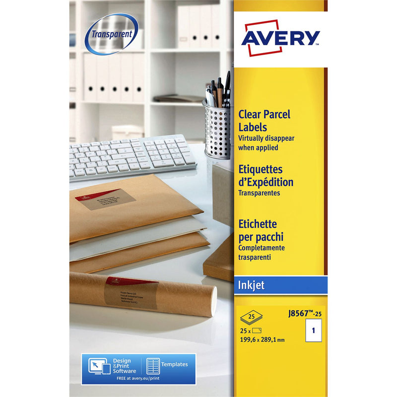 Avery - Etikett J8567-25 210x297mm A4 transparent 25 Etiketten | 5 Stück
