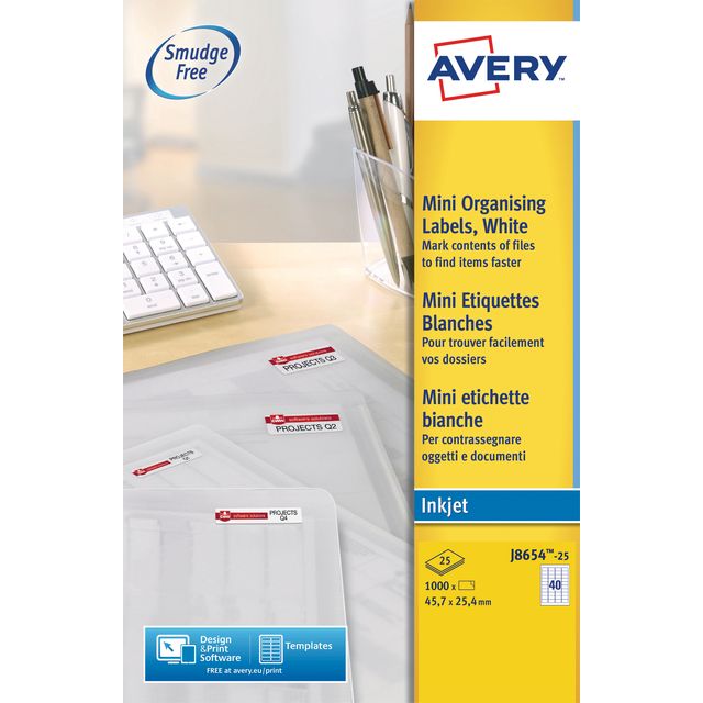 Avery - Etikett J8654-25 45,7 x 25,4 mm weiß 1000 Etiketten | 5 Stück