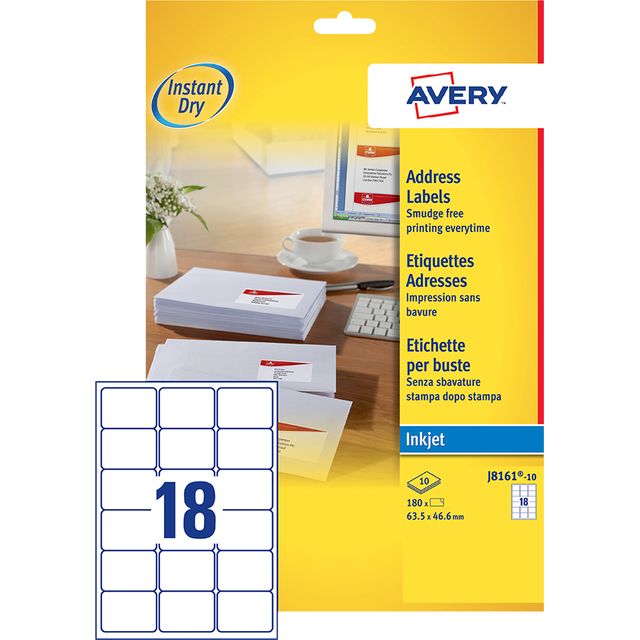 Avery - Etikett J8161-10 63,5 x 46,6 mm weiß 180 Etiketten | 10 Stück