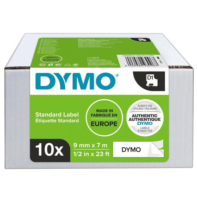 Dymo - Etikett Dymo 41913 D1 9mmx7m Weiß/Schwarz | Box ein 10 Stück