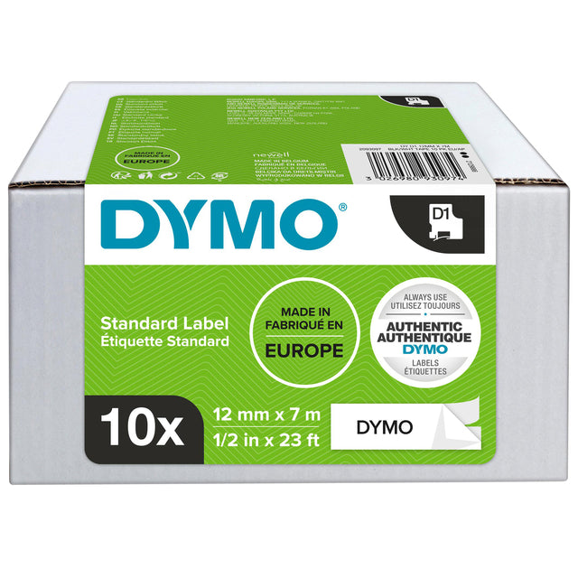 Dymo - Etikett Dymo 45013 D1 12mmx7m Weiß/Schwarz | Box ein 10 Stück