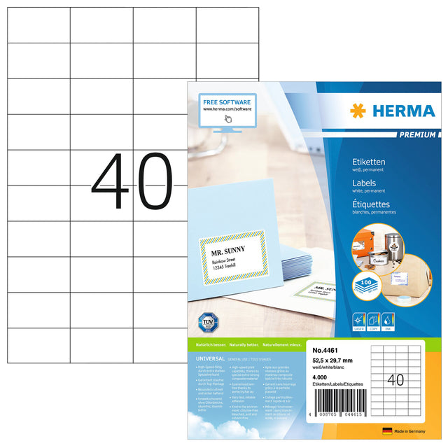 HERMA - Etikett 4461 52,5x29,7mm premium weiß 4000 Stück
