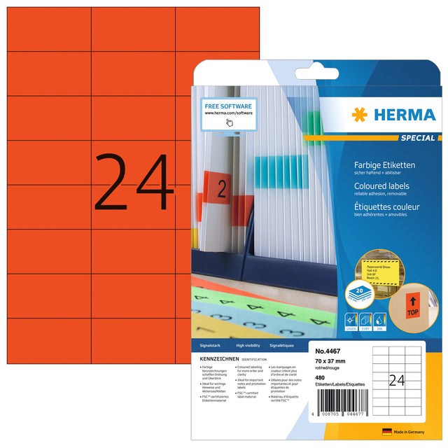 HERMA - Etikett 4467 70x37mm ablösbar rot 480 Stück