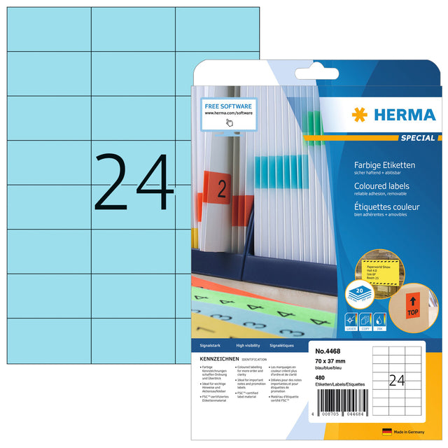 HERMA - Etikett 4468 70x37mm ablösbar blau 480 Stück