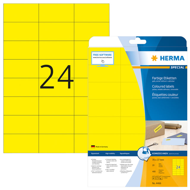 HERMA - Etikett 4466 70x37mm ablösbar gelb 480 Stück