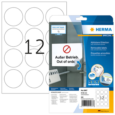 HERMA – Etikett 5067, 60 mm, ablösbar, weiß, 300 Etiketten