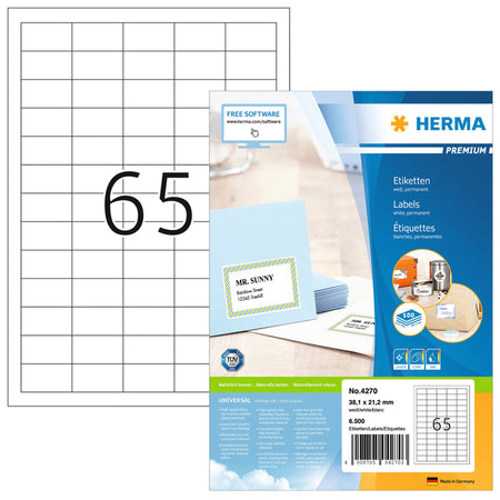 HERMA - Etikett 4270 38,1x21,2mm premium weiß 6500 Stück