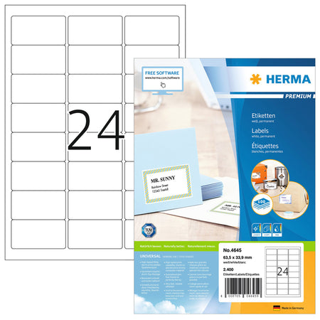 HERMA - Etikett 4645 63,5x33,9mm premium weiß 2400 Stück
