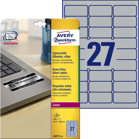 Avery Zweckform - Etikett L6011-20 63,5x29,6mm Silber 540 Stück