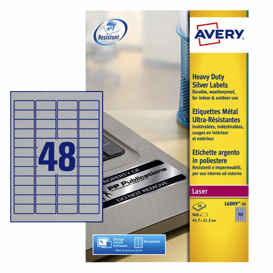 Avery - Etikett L6009-20 45,7 x 21,2 mm Silber 960 Etiketten