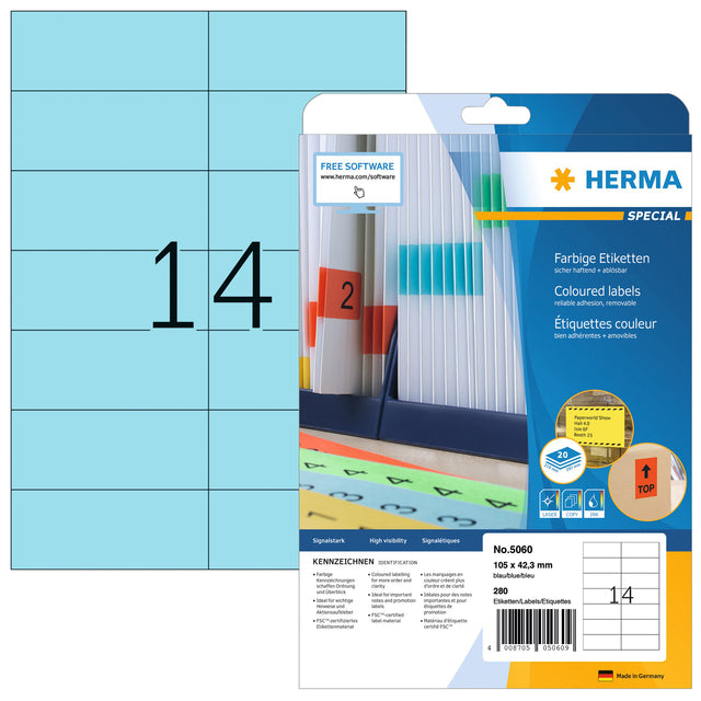 HERMA - Etikett 5060 105x42,3mm ablösbar blau 280 Stück