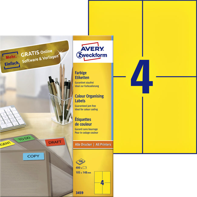 Avery Zweckform - Etiketten Zweckform 3459 105x148mm A6 gelb 400 Stück