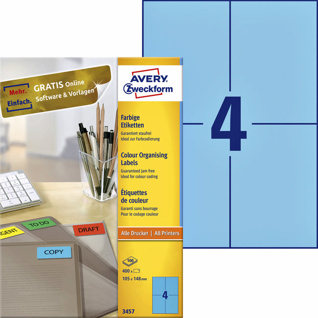Avery Zweckform - Etiketten Zweckform 3457 105x148mm A6 blau 400 Stück