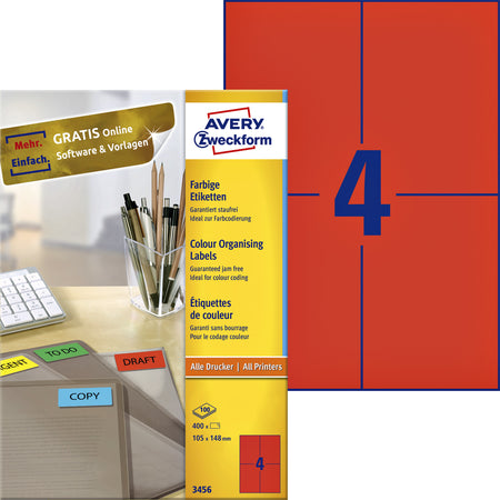 Avery Zweckform - Etiketten Zweckform 3456 105x148mm A6 rot 400 Stück