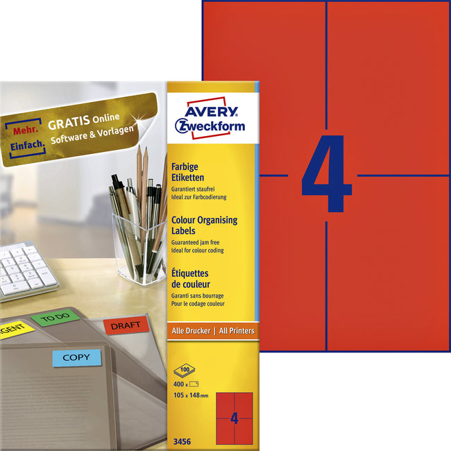 Avery Zweckform - Etiketten Zweckform 3456 105x148mm A6 rot 400 Stück