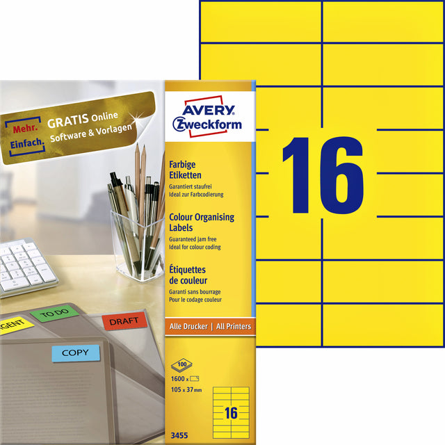 Etikett Avery Zweckform 3455 105x37mm gelbe 1600 Stücke