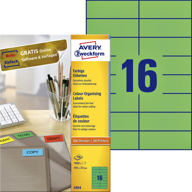 Avery Zweckform - Etikett Zweckform 3454 105x37mm grün 1600 Stück