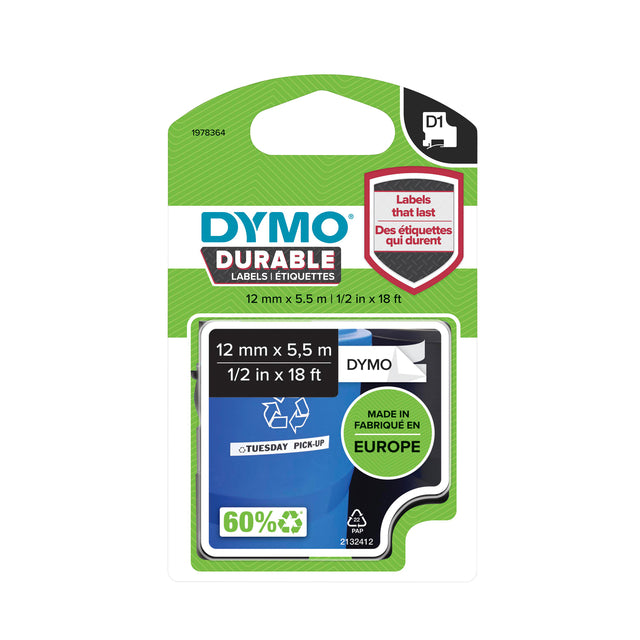 Dymo - Labele LabelManager D1 Polyester 12 mm langlebiges Schwarz auf Weiß