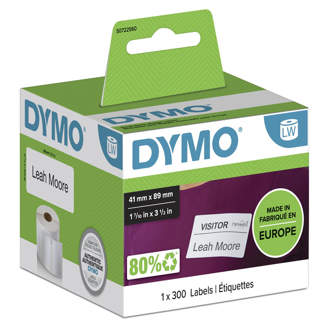 Dymo - Etiket LabelWriter Namenskarte 41x89mm 1 Rolle mit 300 Stück weiß