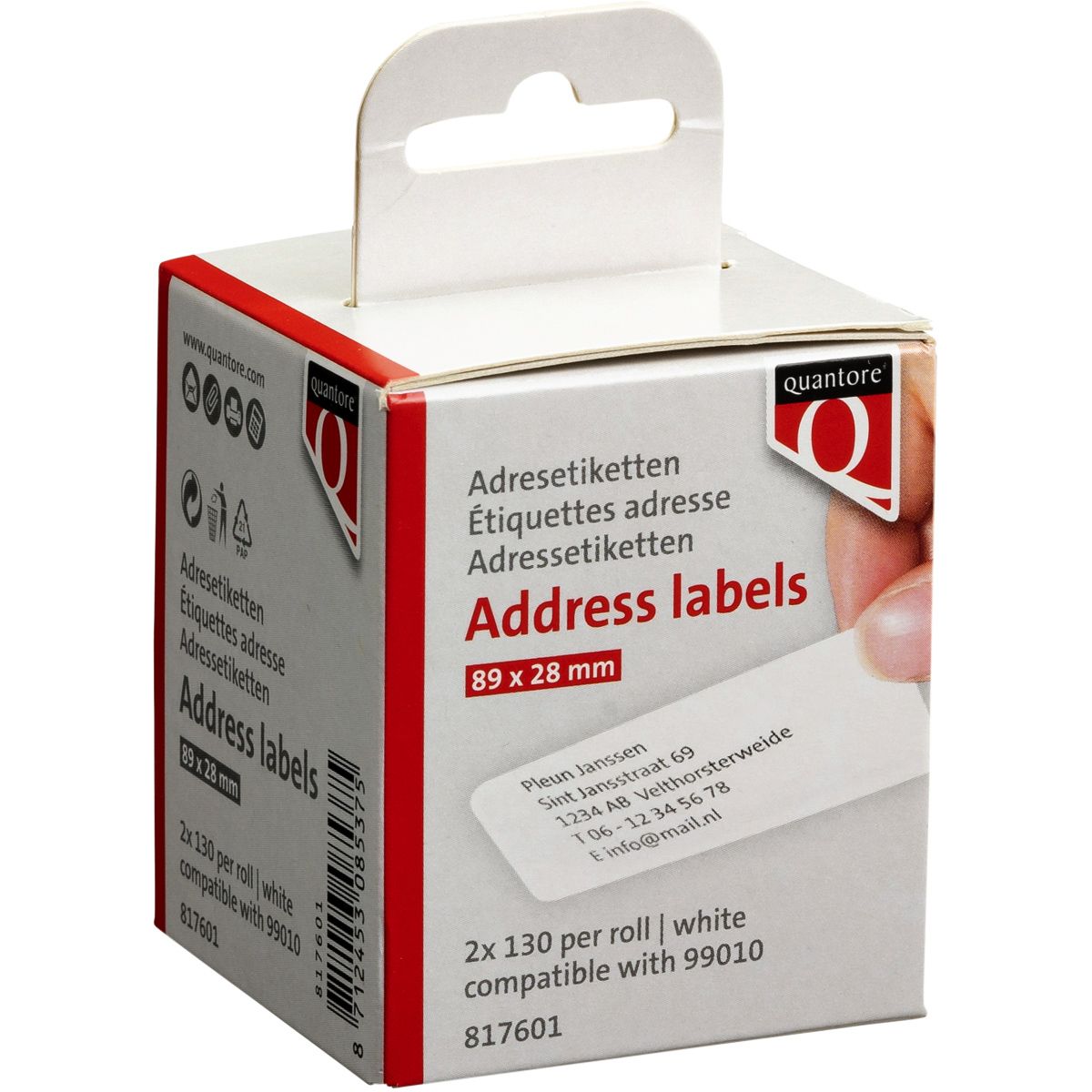 Quantore - Etikettenetikett 99010 28x89mm Adresse weiß 2 Rollen