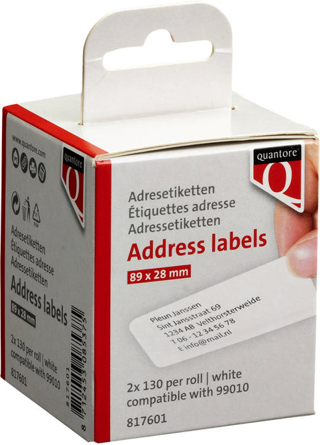Quantore - Etikettenetikett 99010 28x89mm Adresse weiß 2 Rollen