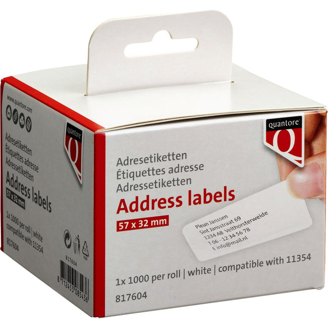 Quantore - Etikettenetikett 11354 57mmx32mm Adresse weiß 1000 Stück