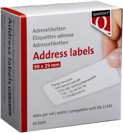 Quantore - Etikettenetikett DK-11201 29x90mm Adresse weiß 400 Stück