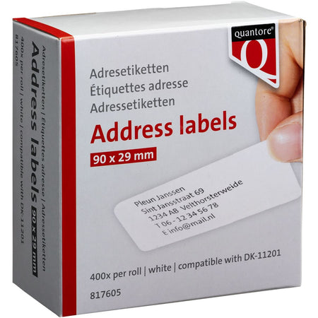 Quantore - Etikettenetikett DK-11201 29x90mm Adresse weiß 400 Stück