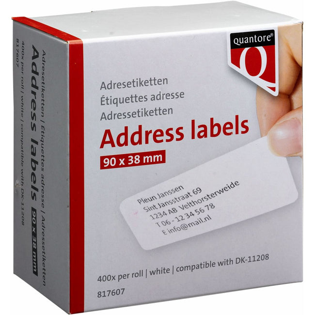 Quantore - Etikettenetikett DK-11208 38x90mm Adresse weiß 400 Stück