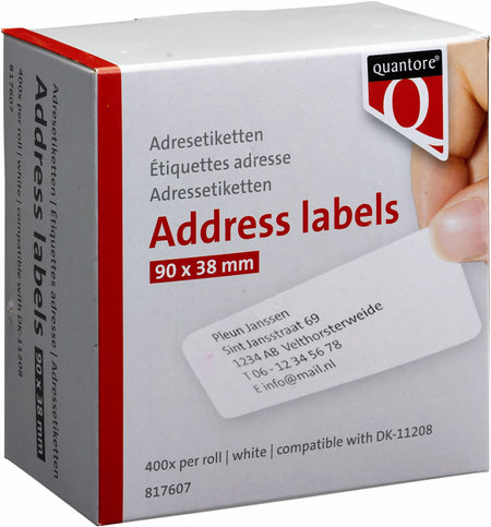 Quantore - Etikettenetikett DK-11208 38x90mm Adresse weiß 400 Stück