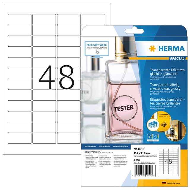 HERMA - Etikett 8016 45,7x21,2mm transparent 1200 Etiketten