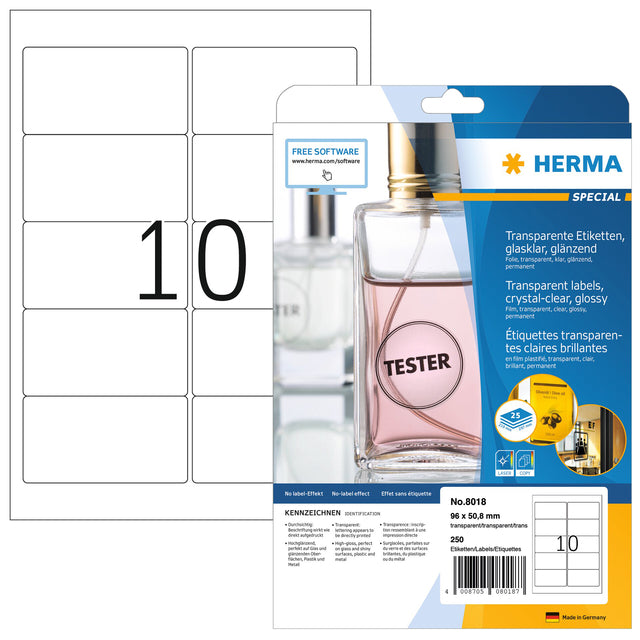 HERMA - Etikett 8018 96x50,8mm transparent 250 Etiketten