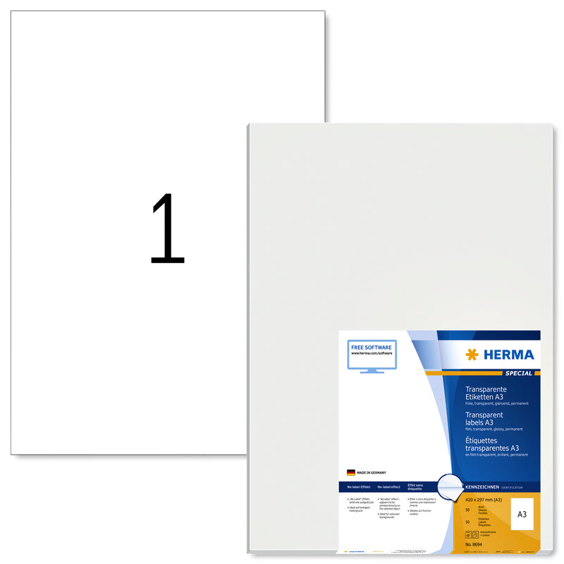HERMA - Etikett 8694 A3 297x420mm transparent 50 Stück